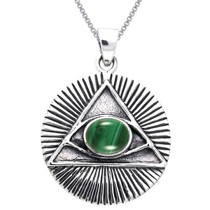 Eye of Horus Sterling Silver Pendant Necklace 18&quot; Created Malachite | Jewelry Trends