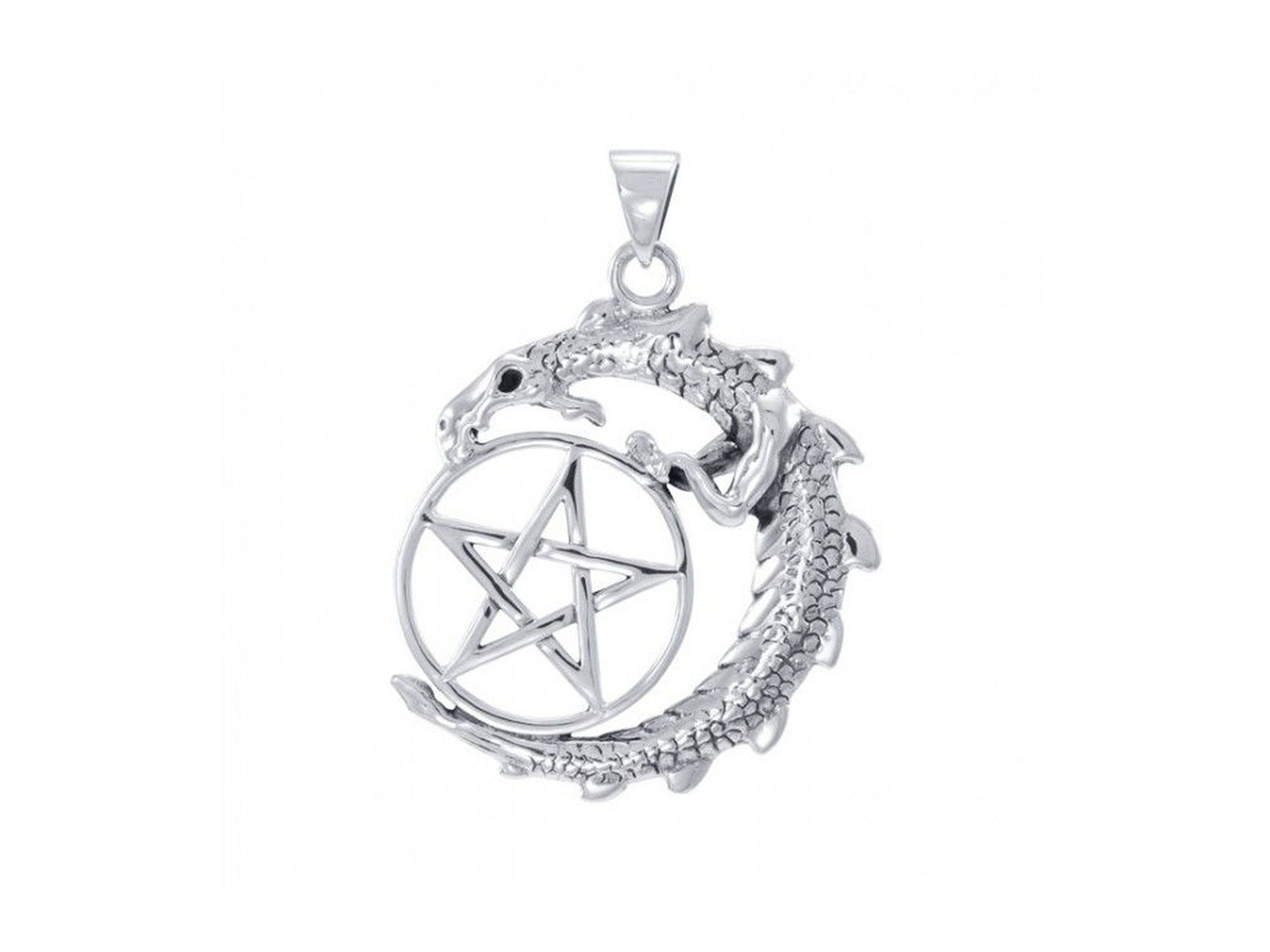 Sterling Silver Dragon Pentacle Pentagram Pendant Rainbow