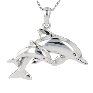 Mother and Child Dolphin Sterling Silver Pendant Necklace 18&quot; | Jewelry Trends