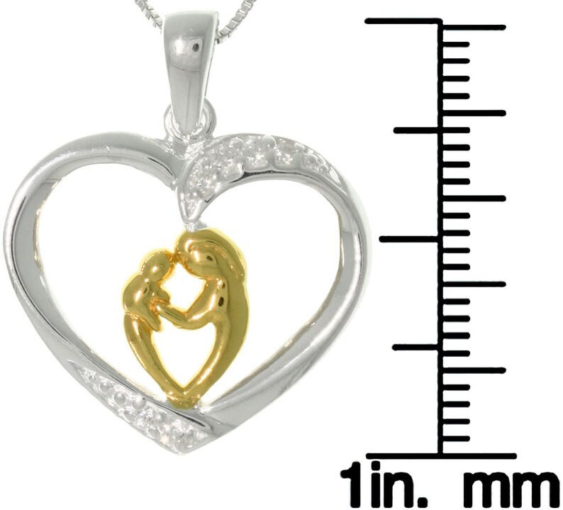 Jewelry Trends Heart with Mother and Child and 18k Yellow Gold Sterling Silver Pendant Necklace 18