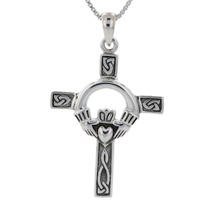 Celtic Claddagh Cross Irish Sterling Silver Pendant Necklace 18&quot; | Jewelry Trends
