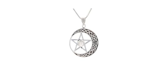 Jewelry Trends Sterling Silver Celtic Moon And Star Pentacle Pendant With CZ On