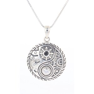 Steampunk Yin Yang Sterling Silver with CZ Pendant Necklace 18&quot; | Jewelry Trends