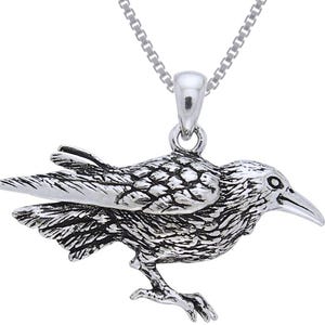 Raven Bird Sterling Silver Pendant Necklace 18" | Jewelry Trends