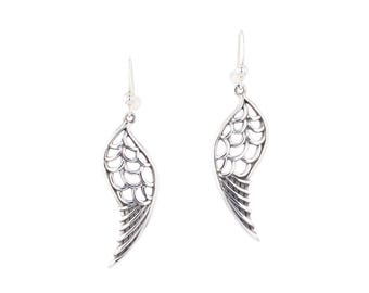 Jewelry Trends Angel Wing Sterling Silver Textured Dangle Earrings