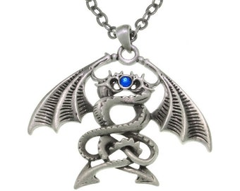 Jewelry Trends Double Dragon Pewter Pendant Necklace 23"