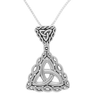 Sterling Silver Double Celtic Trinity Knot Pendant on Box Chain Necklace | Jewelry Trends