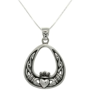 Celtic Irish Claddagh Teardrop Sterling Silver Pendant Necklace 18&quot; | Jewelry Trends