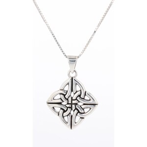 Sterling Silver Four Corner Celtic Trinity Knot Pendant on Box Chain Necklace | Jewelry Trends