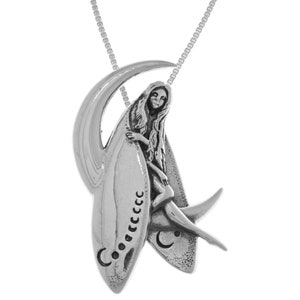 Guardian Fairy on Crescent Moon Sterling Silver Pendant Necklace 18&quot; | Jewelry Trends