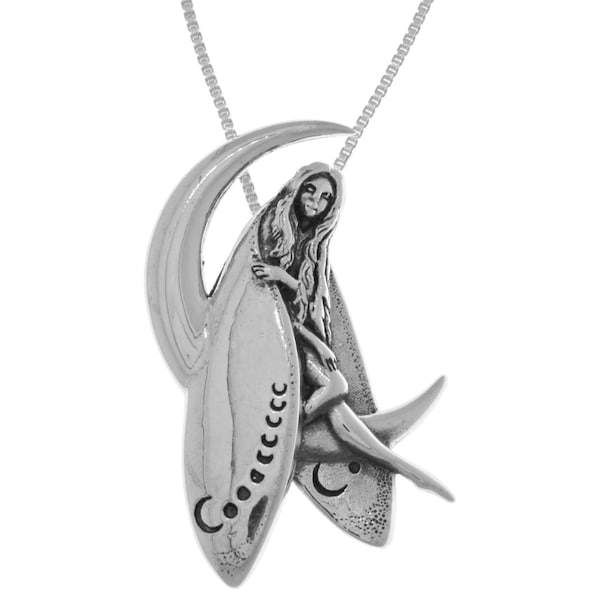 Jewelry Trends Sterling Silver Guardian Fairy on Crescent Moon Pendant Necklace 18"