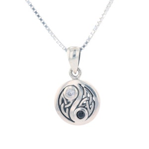 Celtic Yin Yang Sterling Silver with CZ Pendant Necklace 18&quot; | Jewelry Trends