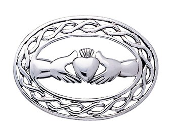 Jewelry Trends 925 Sterling Silver Irish Claddagh Celtic Knot Brooch Pin