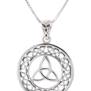Celtic Border Trinity Knot Round Sterling Silver Pendant Necklace 18&quot; | Jewelry Trends