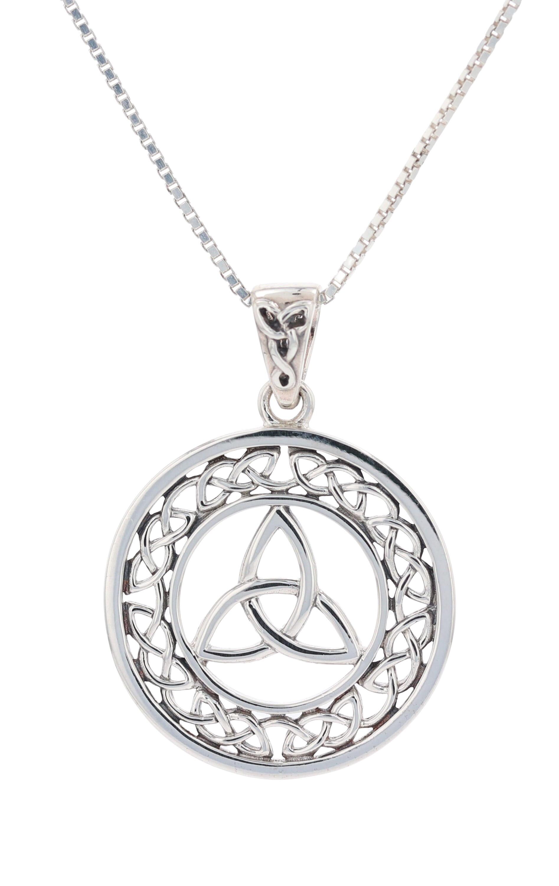 Jewelry Trends Sterling Silver Celtic Border Trinity Knot Round Pendant ...