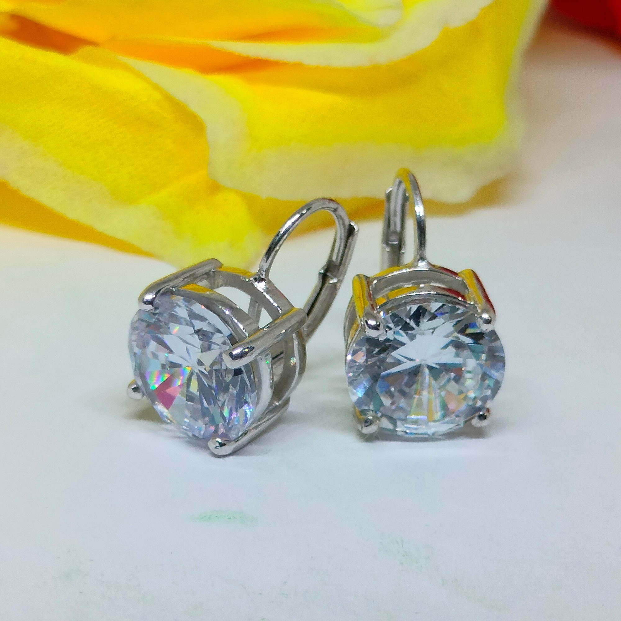 Orecchini Nickel-free Orecchini A Perno Solitario Argento Sterling 925 Con Diamante Simulato A Goccia | Nuovi Diamante Certificato Gia