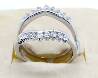 Classic 14K Gold Over Solid Sterling Silver 3/4 ct CZ Enhancer Solitaire Guard Insert Ring | Jacket Wrap Engagement Ring