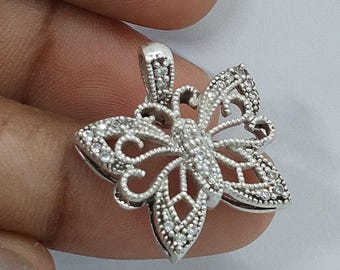 Argent sterling 925 plaqué or blanc 14 carats collier pendentif papillon diamant simulé CZ diamant simulé CZ 18 pouces chaîne cadeau fête des mères