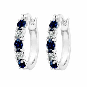 2.10Ct Blue Sapphire Hoop Earrings with Simulated Diamonds 14K White Gold Plated Brass Blue Sapphire Hoop Women's Earrings Women's Day Gifts