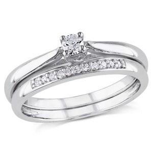 0.20CT Round Real Moissanite Diamond Solitaire Engagement Wedding Band | Bridal Ring Set for Women | Classic Silver Ring