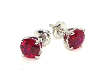 4CT Round Ruby Solitaire Stud Earrings | 925 Sterling Silver | July Birthstone Earrings | Red Ruby Jewelry Gift For Her