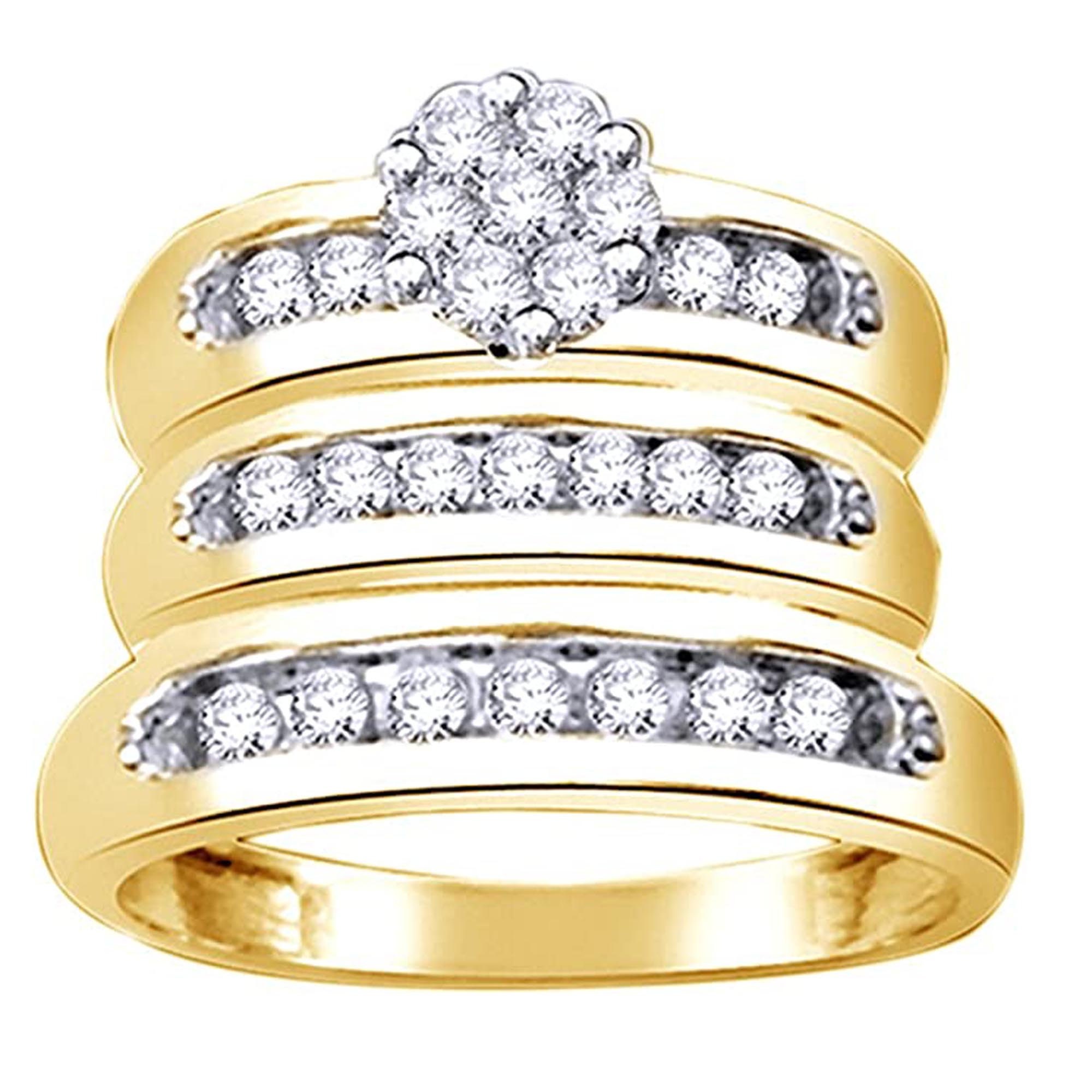 1.00 CT Round Moissanite Flower Cluster Trio Wedding Ring Set 14K 1.00 CT Round Moissanite Flower Cluster Trio Wedding Ring Set 14K