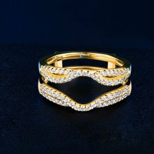 Vintage 14K Yellow Gold Plated Silver 0.70CT Diamond Solitaire Enhancer Guard Jacket Wrap Insert Engagement Wedding Ring - Women&#39;s Gifts