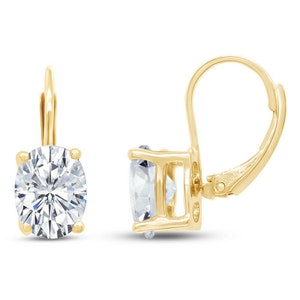 2CT Brilliant Simulated Diamond Solitaire Leverback Drop Earrings | 14K Yellow Gold Plated Silver | Anniversary & Women&#39;s Gifts