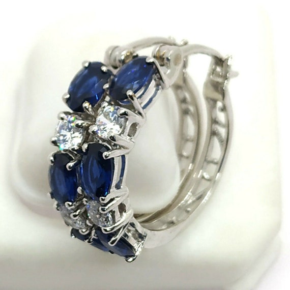 Aros de zafiro azul de 2 10 ct con diamantes simulados Aros de zafiro azul de laton chapado en oro blanco de 14 quilates para mujer Dia del Trabajo Etsy Mexico