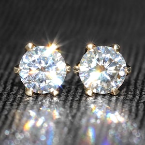 8MM 4CT Classic Studs Round 6-Prong Solitaire Stud Earrings Sparkle Moissanite Diamond 14K Yellow Gold Plated Silver Earrings