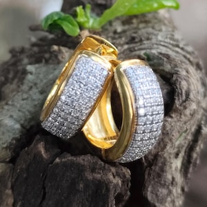 New 1/5CT Round Cut Moissanite Diamond Huggie Hoop Earrings | 14K Yellow Gold-Plated Sterling Silver | For Women & Men