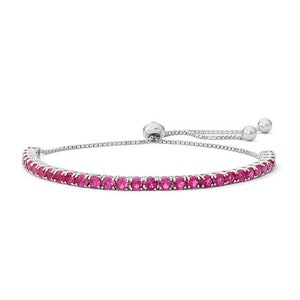 Justerbart tennisarmband i 14K vitt guld, 4 MM rundslipad simulerad rubin, smycken med juli-födelsesten i 925 sterlingsilver, present till henne