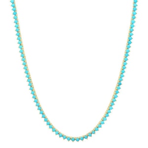 New Women&#39;s Bridal Jewelry 10ct Round Cut Synthetic Turquoise 18K Yellow Gold Plated Sterling Silver 18&quot; Tennis Necklace