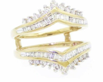 14K Yellow Gold Plated Sterling Silver Enhancer Solitaire Round 1.15 Ct Diamond Guard Insert Jacket Wrap Engagement Ring