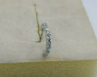 L-Shape Nose Ring with Clear Simulated Diamonds, 14K White Gold Over 925 Sterling Silver 20G Minimalist Jewelry