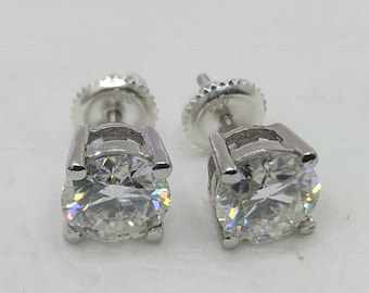 Certified 1.5CT Each 3CTW Classic Round Solitaire Moissanite Diamond Stud Earrings - 100% Solid 925 Sterling Silver