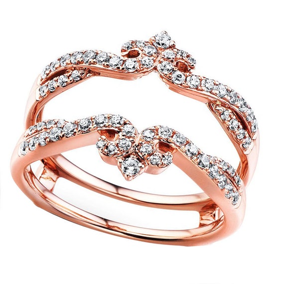 14K Rose Gold Plated 925 Sterling Silver Vintage Round Cut 1/2ct Moissanite Diamond Guard Jacket Enhancer Wedding Band Solitaire Wrap Ring