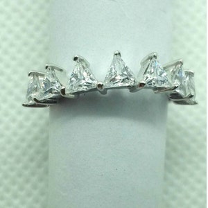 14K White Gold Over 925 Sterling Silver Wedding Band Ring, 0.65CT Trillion Cut D/VVS1 Diamond Band Ring, Womens Wedding Band, Stackable Band