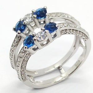 1.2CT rund blau weiß Moissanite Diamant Verlobungsring | Weiß Vergoldetes Silber