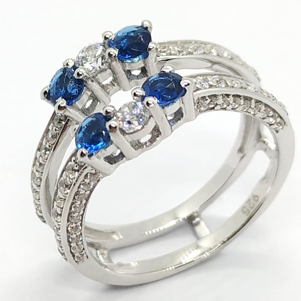 Anel de reforço com moissanita redonda azul e branca de 1,20 ct | Aliança de casamento em prata de lei 925 banhada a ouro branco 14K | Promoção de verão