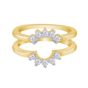 Vintage 14K Gelbgold über Sterlingsilber 0,50ct Diamant SolitaireEnhancer Guard Jacket Ring | Verlobungsring & Hochzeitsring