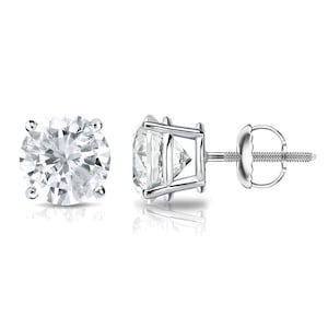 Classic 0.50ct to 3ct Round 4 Prong Studs Earrings Simulated Diamond 14K Gold Over Silver, Womens Solitaire Earrings