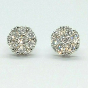 14K White Gold Plated Silver 4CT Round D/VVS1 Simulated Diamond Flower Cluster Stud Earrings - Flower & Bridal Gift