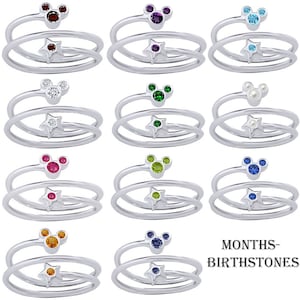 Stackable Bands 925 Solid Sterling Silver Round Cut Birthstone Gemstone Star & Three Stone Mouse Ring – Women’s Jewelry