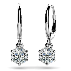 1.00 CT Brilliant Simulated Diamond Solitaire Leverback Drop Dangle Earrings – 14K White Gold Plated Solid Sterling Silver Summer Sale