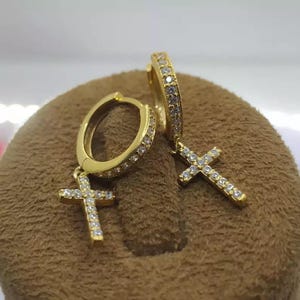 Men&#39;s & Women&#39;s 925 Sterling Silver Round CZ Drop Dangle Mini Huggie Hoop Earrings – 14K Yellow Gold Plated Promise Earrings