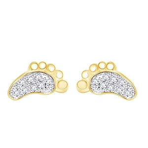 Pendientes de botón con forma de huellas de bebé, con diamantes simulados de talla redonda de 0,15 ct, joyería de oro amarillo de 14 quilates sobre plata de ley 925, regalo para ella.