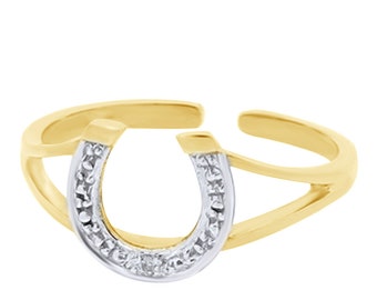 14K Yellow Gold Finish Silver Horse Shoe Toe Ring | Adjustable Band Toe Ring | Toe Ring | Adjustable Toe Ring |  Womens Toe Ring | Cz Ring
