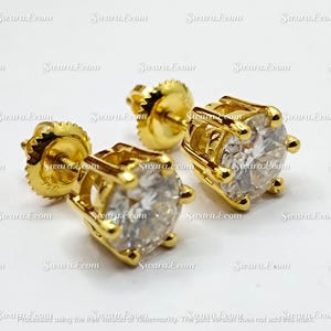 GRA Certified 6.5mm 2 Ct Round Moissanite Screw Back Solitaire Stud Earrings - 14K Yellow Gold Plated Wedding Gift Earrings