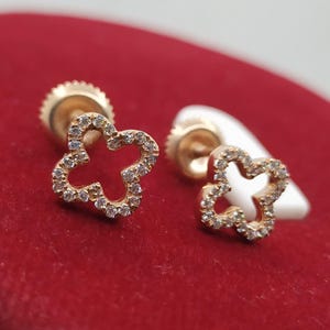 0.15CT Round Cut Diamond Clover Stud Earrings - 14K Rose Gold Over Silver 925, Women's Gift Fine Jewelry